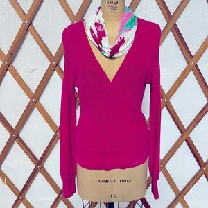 Hot pink Moth long sleeve deep v-neck sweater